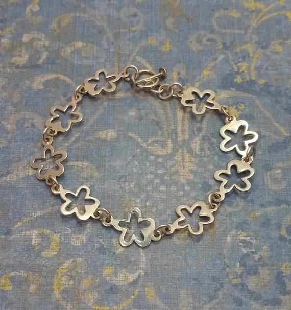 Vintage Dainty Sterling Silver Flower Link Open Work Toggle Clasp