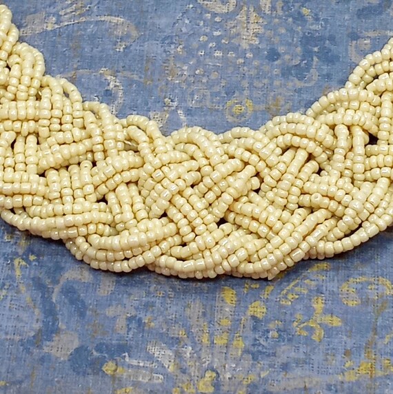 Vintage Chunky Antique White Braided Woven Seed B… - image 4