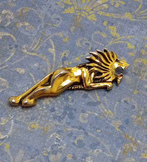 Vintage Gold  Tone Stylised Full Body Leaping Lion
