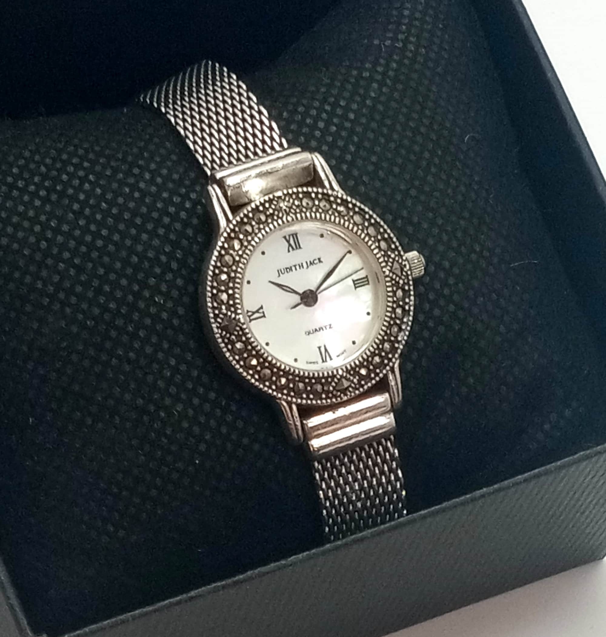 Vintage Judith Jack Sterling Silver Marcasite Watch: Mother of