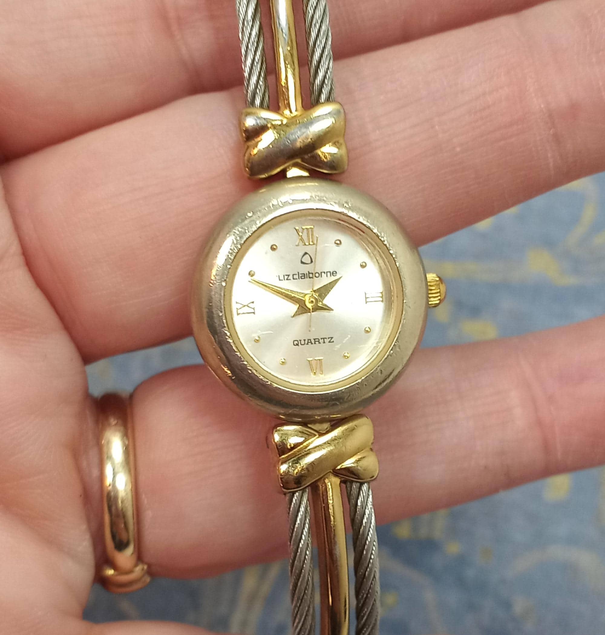 Vintage Liz Claiborne Silver and Gold Watch With ablack Band Liz Claiborne Silver Band Analog Wristwatches for sale | eBay main image 2