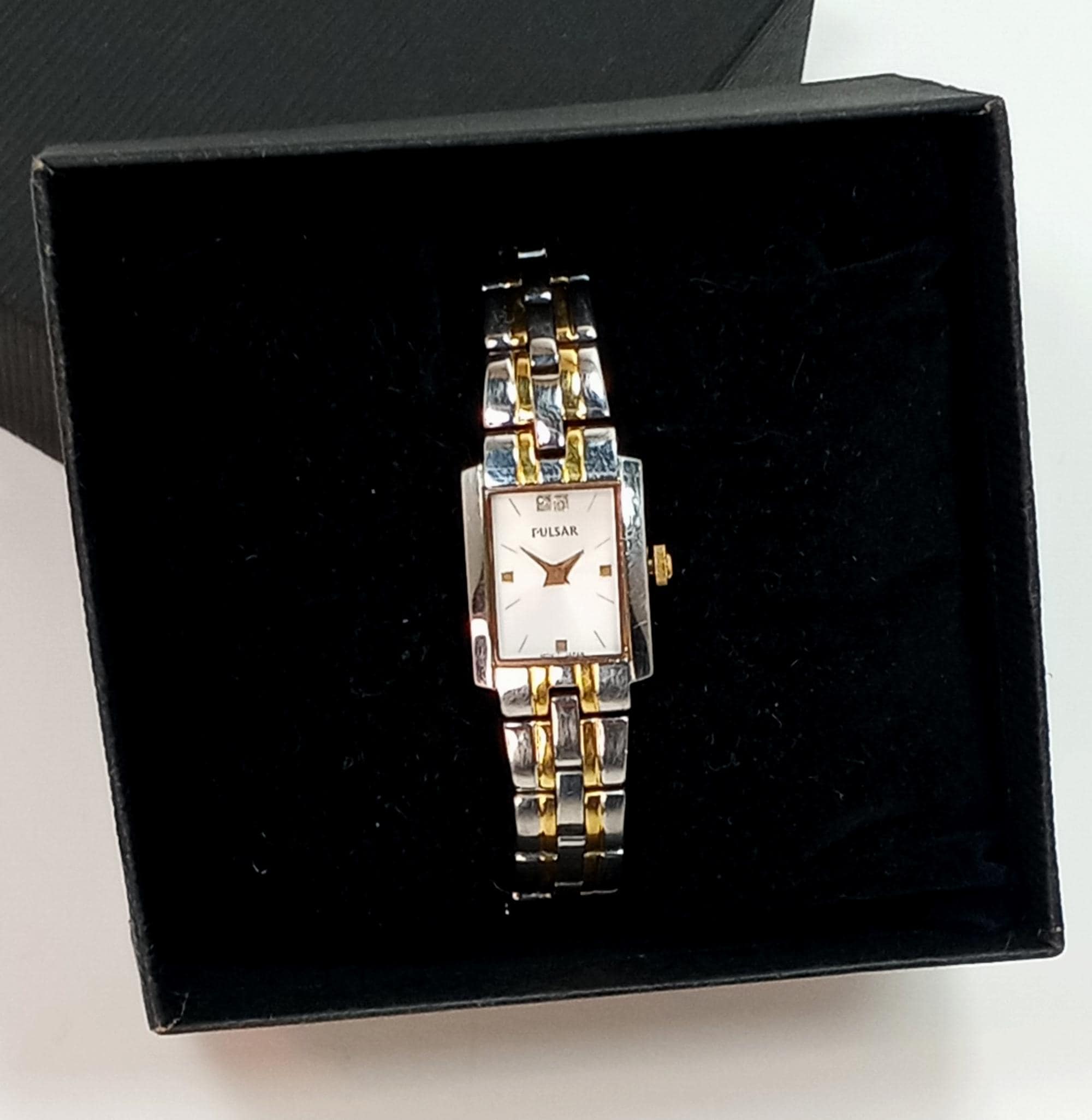 Vintage PULSAR Quartz Silver and Gold Tone Slim Women's Diamond