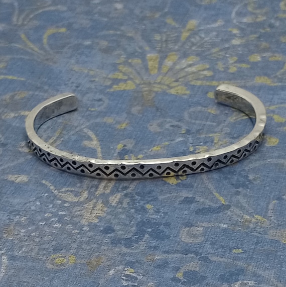 Vintage Solid Sterling Silver Slim Cuff Bracelet … - image 1