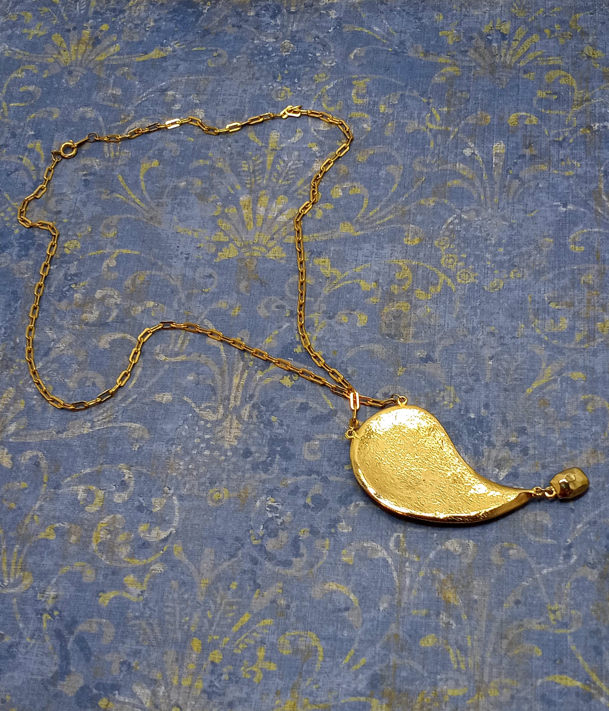 Pendentif Vintage En Métal Doré Avec Strass Orange - Occasion