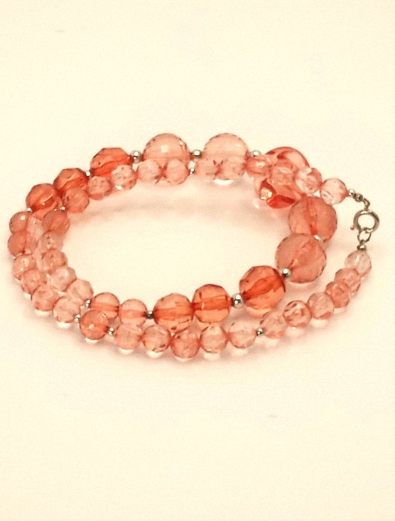 Vintage Clear Pink Faceted Lucite Beaded Silver T… - image 2