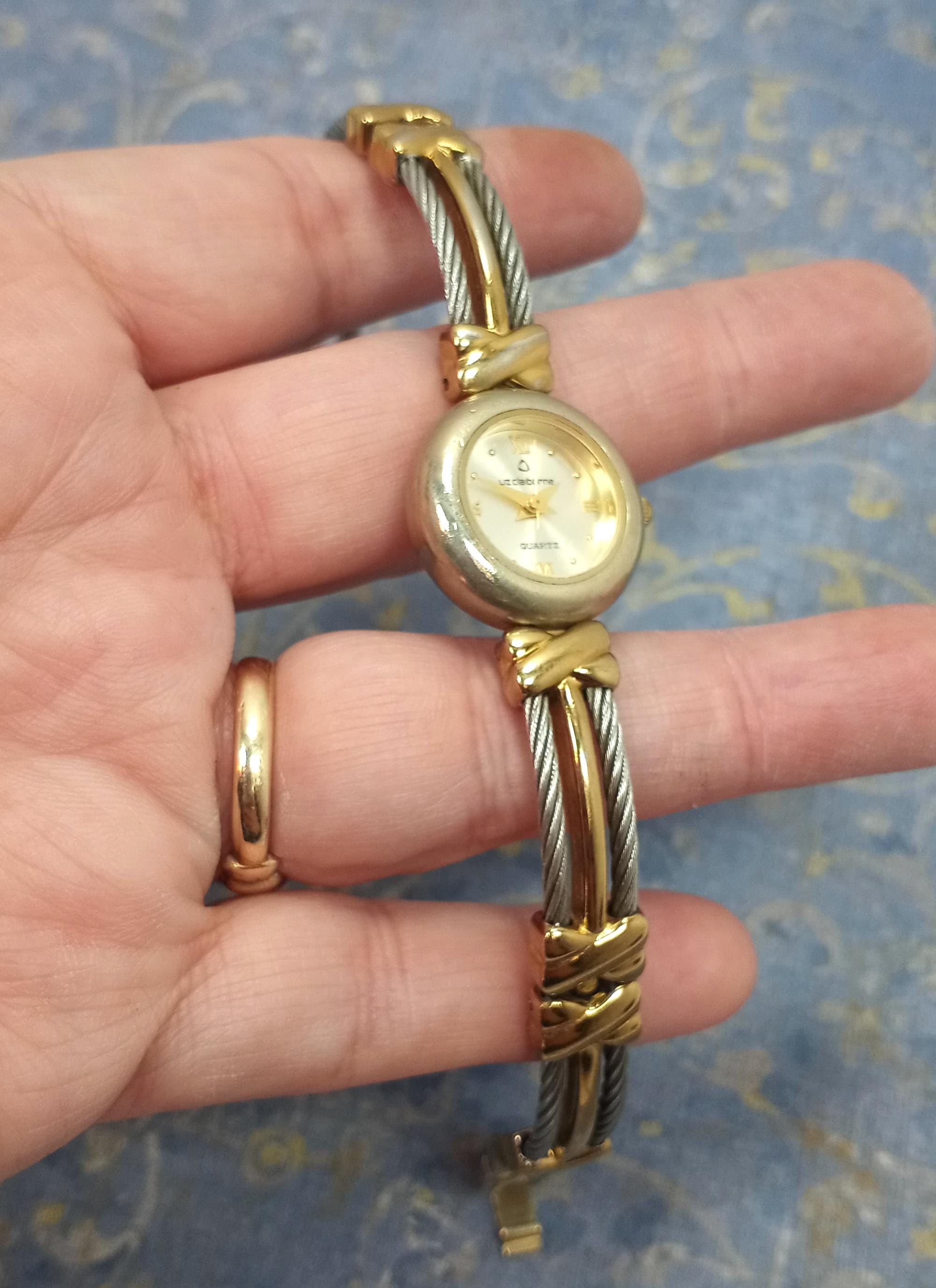 Vintage Liz Claiborne Gold-Tone Charm Bracelet Watch Brand New Vintage Liz Claiborne Watch 22mm Gold Tone Day/Date Watch in  main image 2
