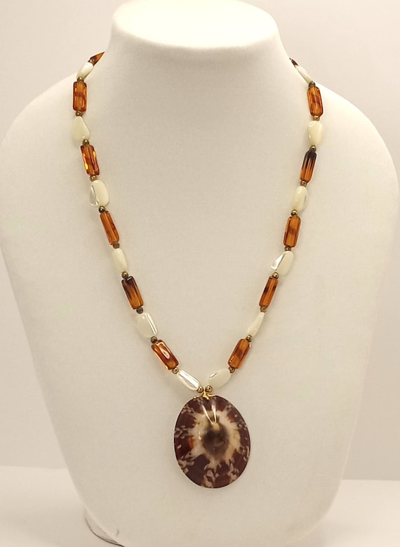 Vintage Mother of Pearl Burnt Orange Glass and She