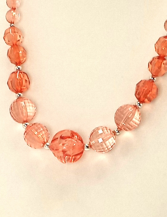 Vintage Clear Pink Faceted Lucite Beaded Silver T… - image 4