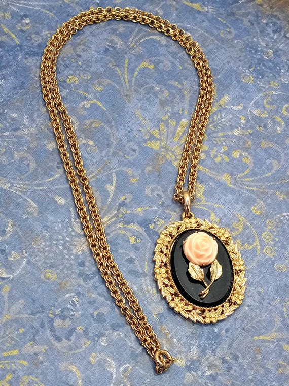 Vintage AVON Serena Rose 1973 Gold Tone Reversible Mirror Cameo