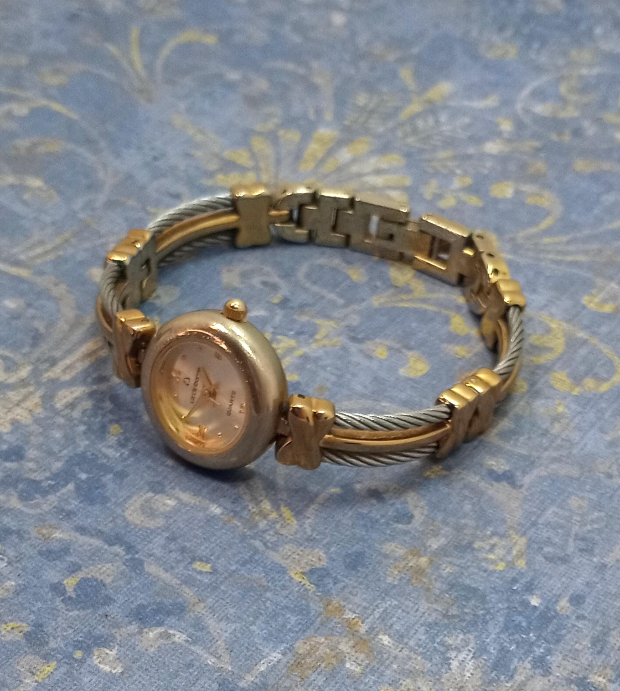 Vintage Liz Claiborne Gold-Tone Charm Bracelet Watch Brand New Vintage Liz Claiborne Watch 22mm Gold Tone Day/Date Watch in  main image 3