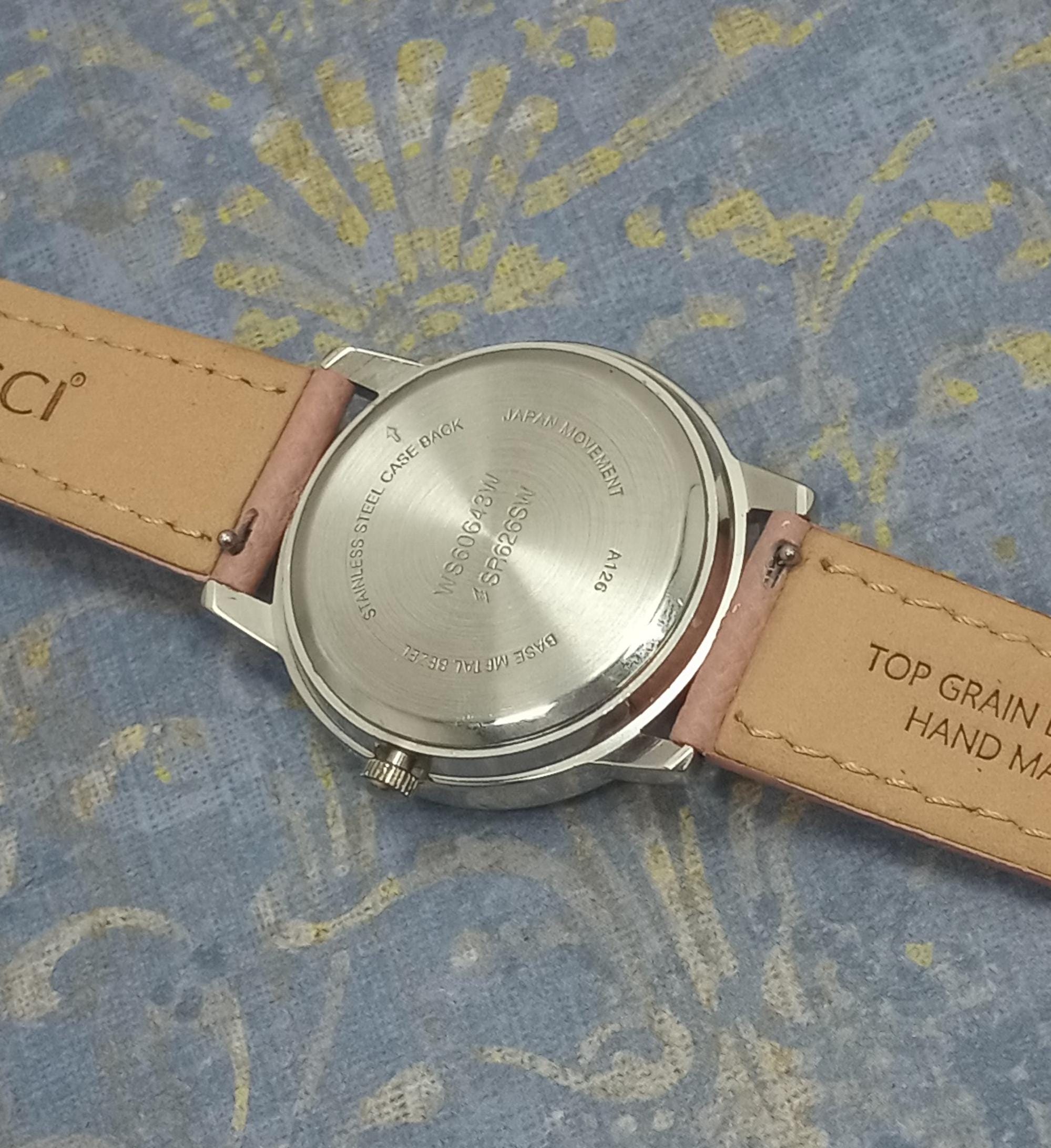 Vintage Moon Phase Watch: Pink Leather Band, Crystal Bezel 