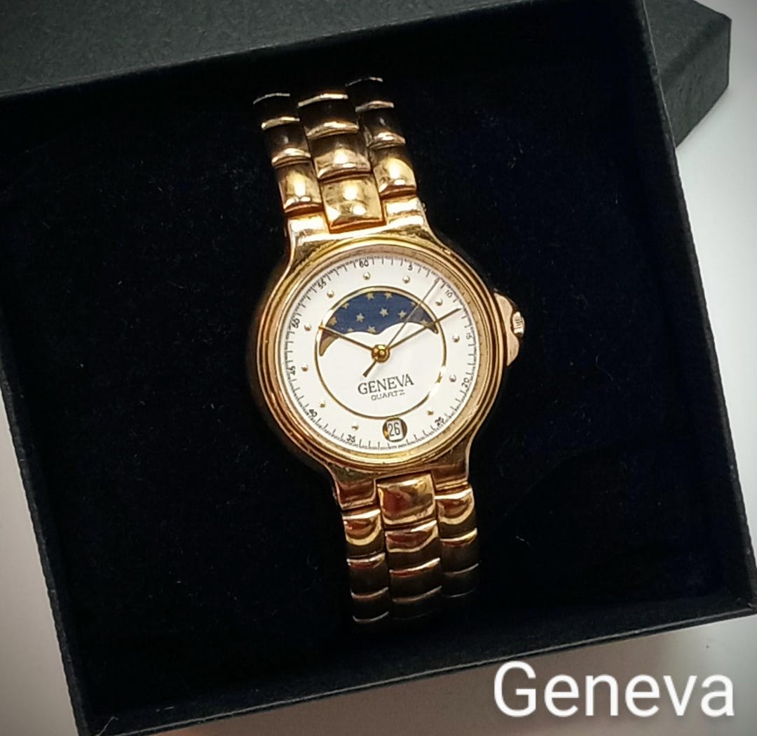 GENEVA インキ止め式 万年筆 14K 戦前？ アンティーク ジャンク Vintage Geneva Moon Phase Watch: Gold Tone Tank Band, Working
