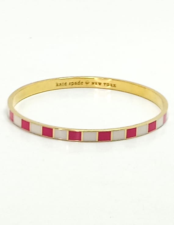 Signed Kate Spade Gold Tone Pink and White Enamel 