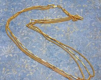 Vintage Gold Tone Ultra Long Multi Chain Necklace