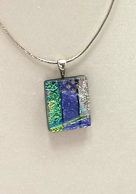 Vintage Sterling Silver Dichroic Fused Glass Pend… - image 6