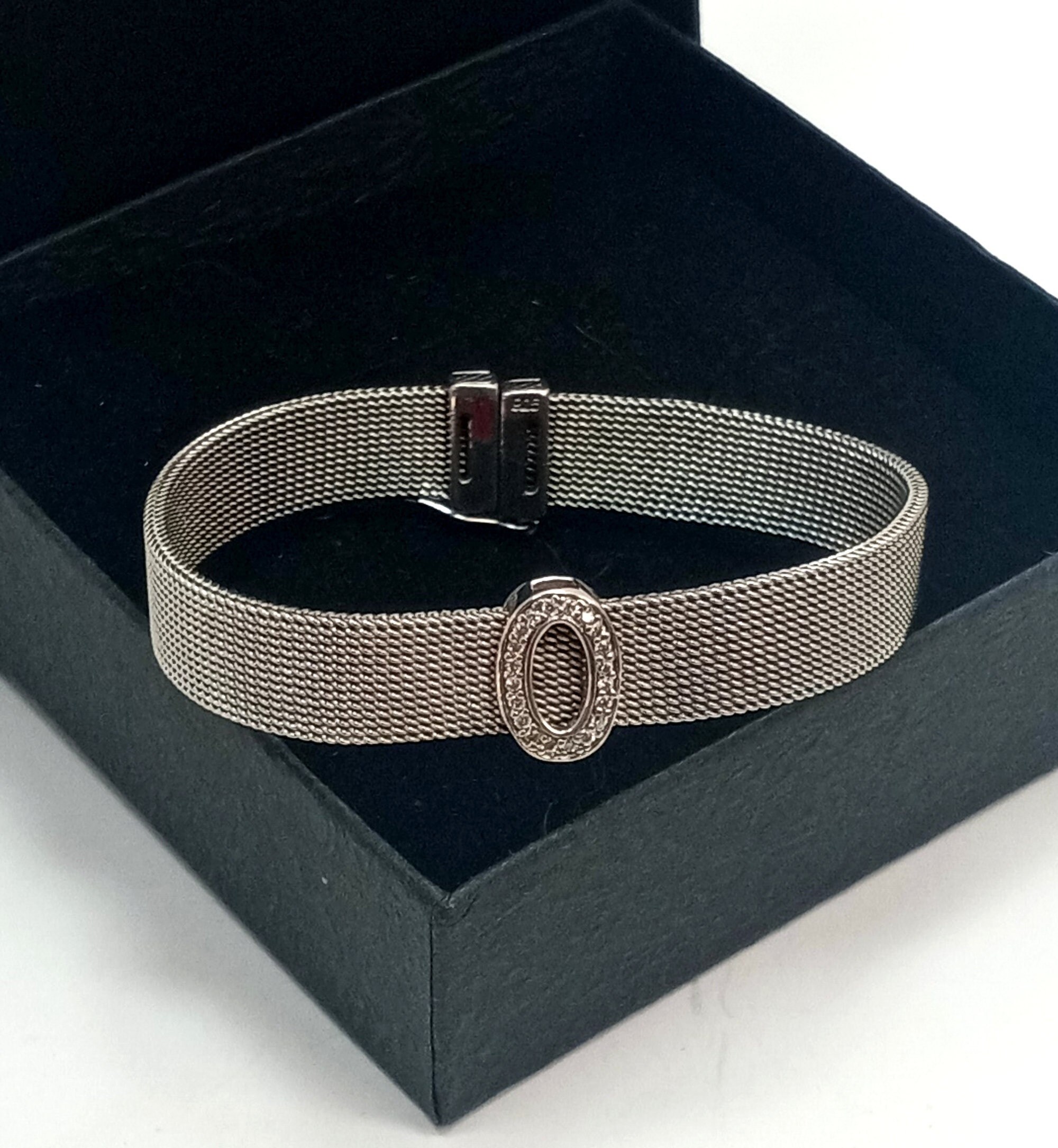 Vintage Sterling Silver Mesh Bracelet With Diamond Oval - Etsy display picture 2