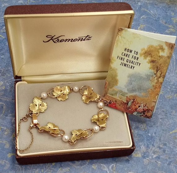 Vintage KREMENTZ 14KT Gold Overlay Cultured Pearl Grape Leaf