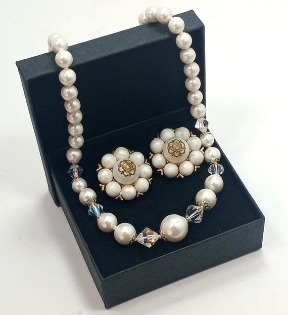 1pc Collana pendente in cristallo nero e 1 paio di orecchini