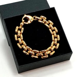 Vintage Retro Style Gold Tone Articulated Tank Track Brick Chain Link Bracelet