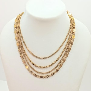 Vintage Signierte MONET Gold Tone Multi Strand Kette abgestufte Länge Halskette