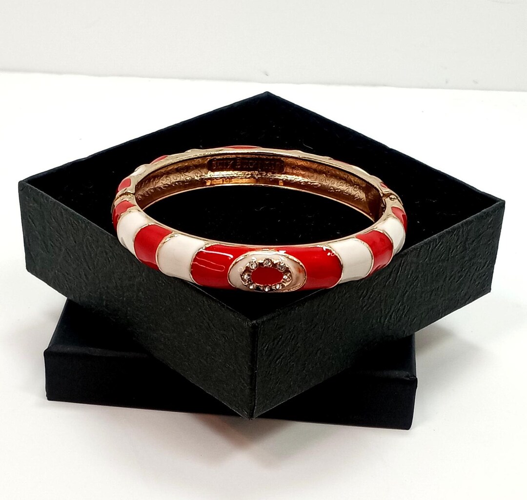 Vintage Jiu Long Xing Enamel Clamper Bracelet, Red White Bangle - Etsy