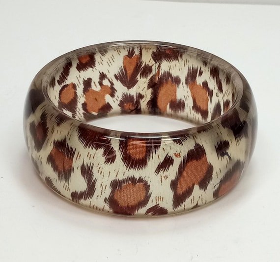 Bracelet Jonc Léopard Rose Et Noir - Acrylique Translucide à Paillettes - Fille