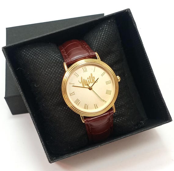 Vintage MILK Watch: Bonica Quartz, Gold Tone, Brown Leather 