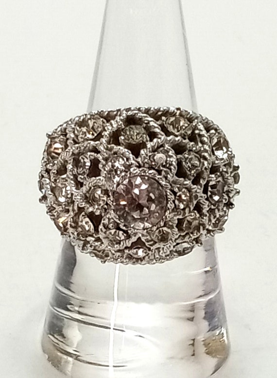 Vintage Crown TRIFARI Rhinestone Cocktail Ring Sil