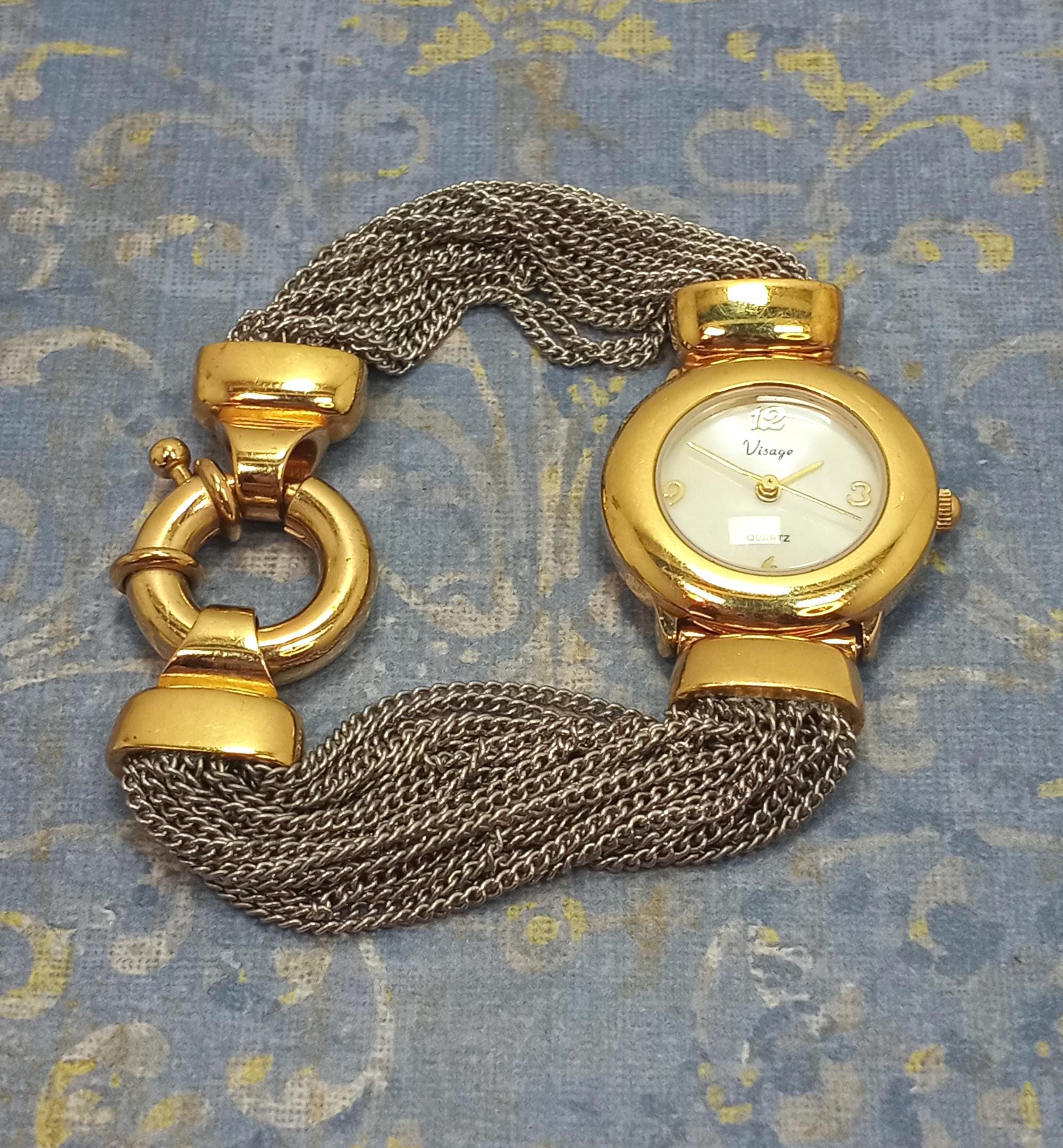 Visage Gold Star Charm Chain Watch Bracelet Vintage VISAGE Gold and Silver Tone Multi Chain Band Women main image 2
