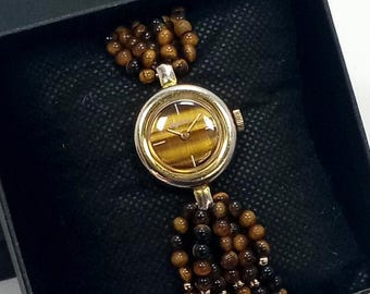 Reloj vintage EAGLESTAR con correa de cuentas de ojo de tigre para mujer