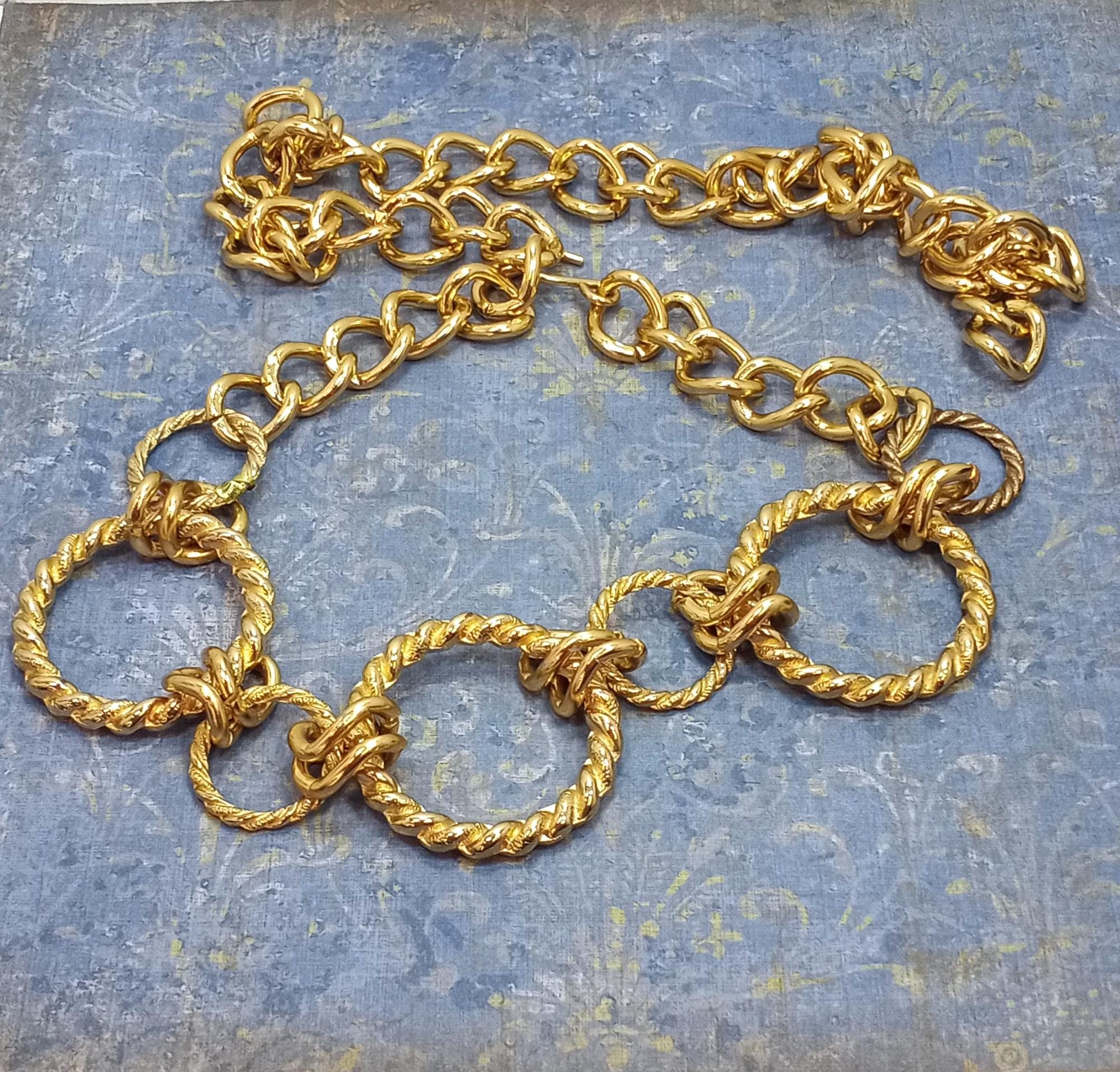 Vintage Gold Tone Large Twisted Rope Round Link Chain Link  display picture 2