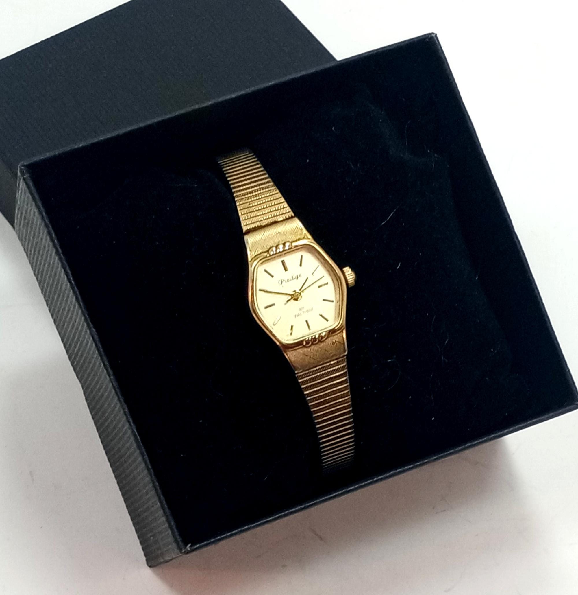 Vintage Prestige By Waltham Women’s Gold Tone Rhinestone Accent Watch W1456 Prestige By Waltham Ladies Watch With Rhinestones Gold Clasp  main image 3