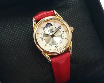 Women\'s Red Silver Elegant Leather Strap Waterproof Moon phase Date Wrist Watch Luxury Automatic Mechanical Women Watches Stainless  main image 3