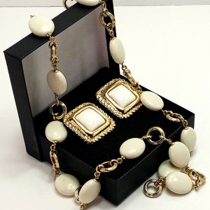 Collar Vintage 80&#39;s Dorado Crema y Aretes de Clip