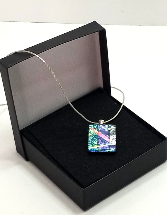 Vintage Sterling Silver Dichroic Fused Glass Pend… - image 1