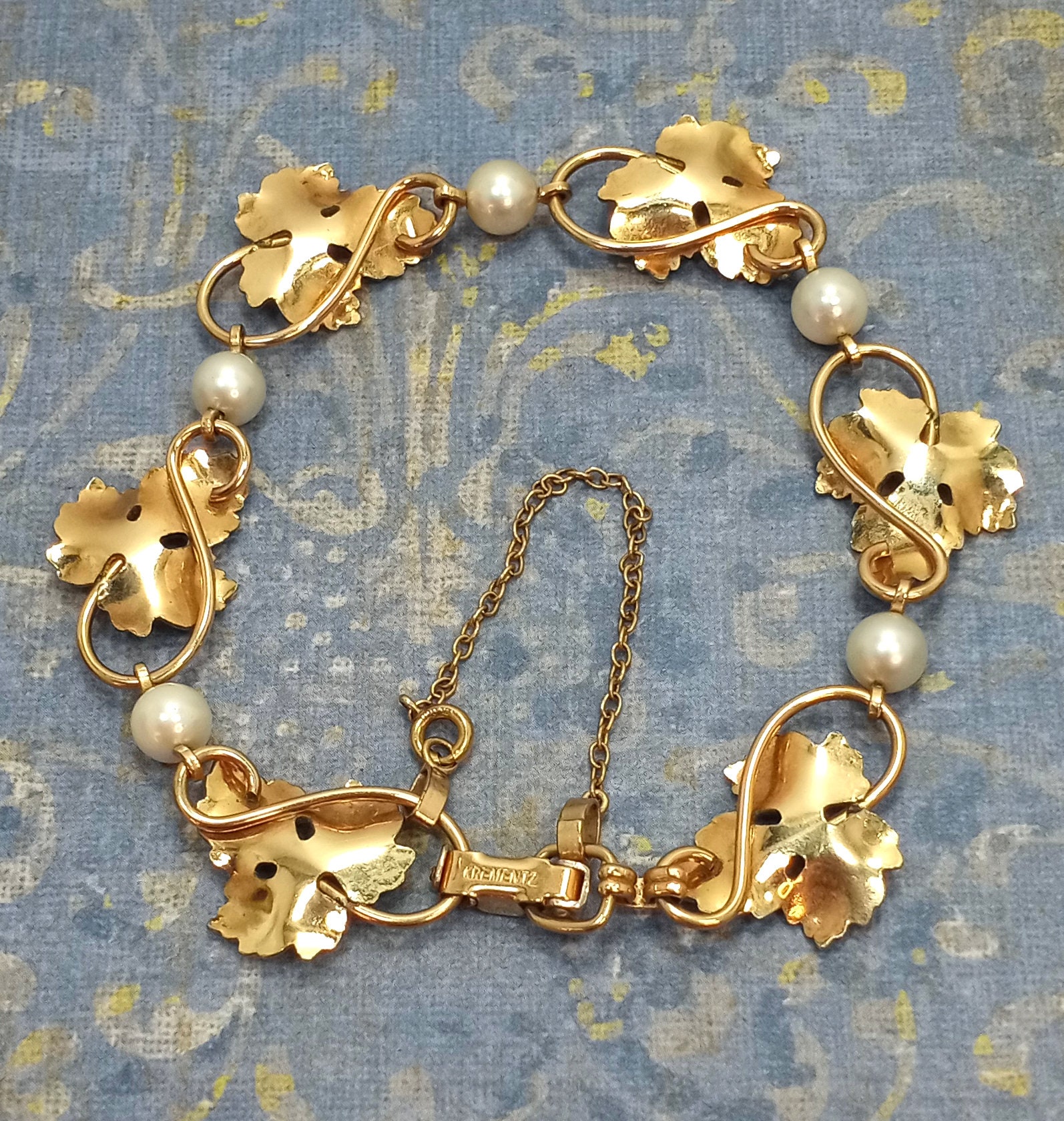 奇跡の新品未開封　sunsetclimax Kermit gold beige Vintage KREMENTZ 14KT Gold Overlay Cultured Pearl Grape Leaf