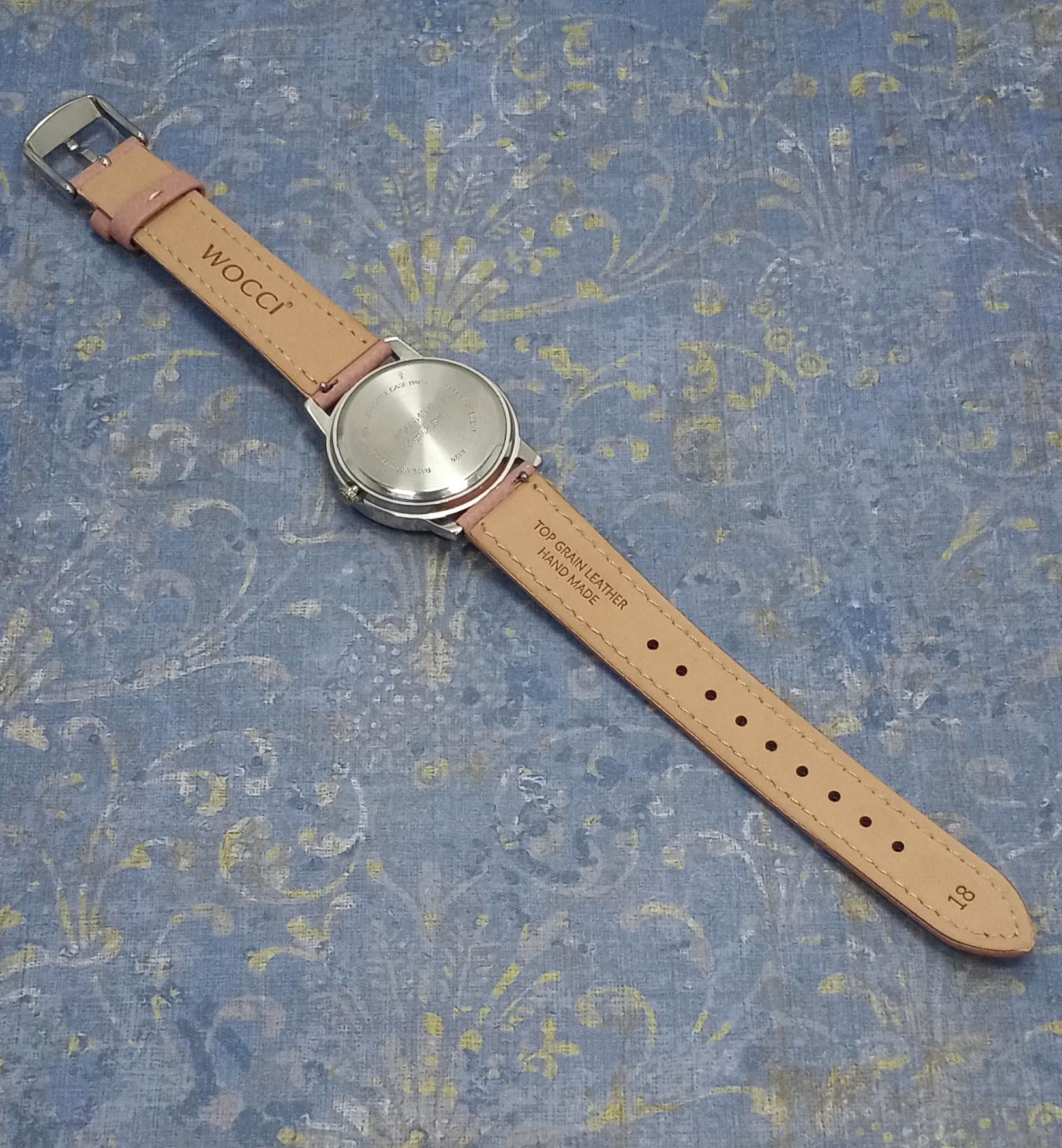 Vintage Moon Phase Watch Crystals Pink White Purple Leather 9 inch Strap Vintage Moon Phase Watch: Pink Leather Band, Crystal Bezel  main image 2