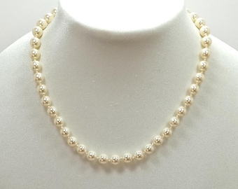 Vintage Hand Knotted Uniform Faux Pearl Cream Necklace Ornate Hook Clasp