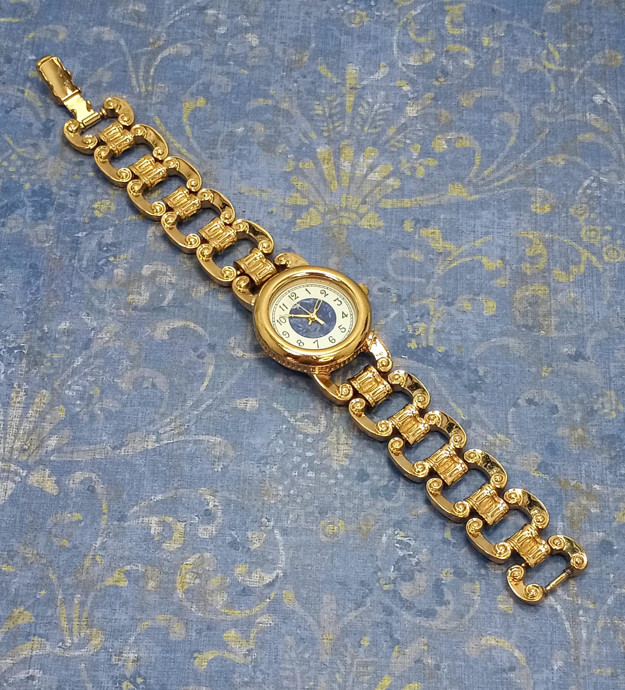 Vintage Diane Von Furstenberg Gold Tone Open Link Quartz 
