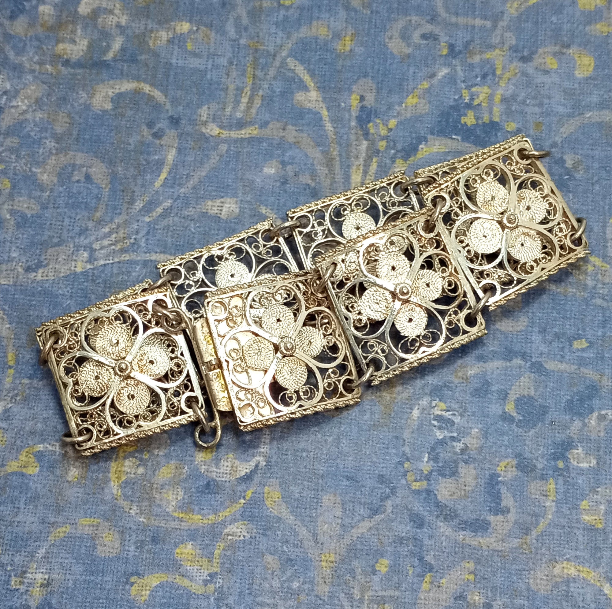 Vintage Silver Etruscan Filigree Square Panel Link Open Work 