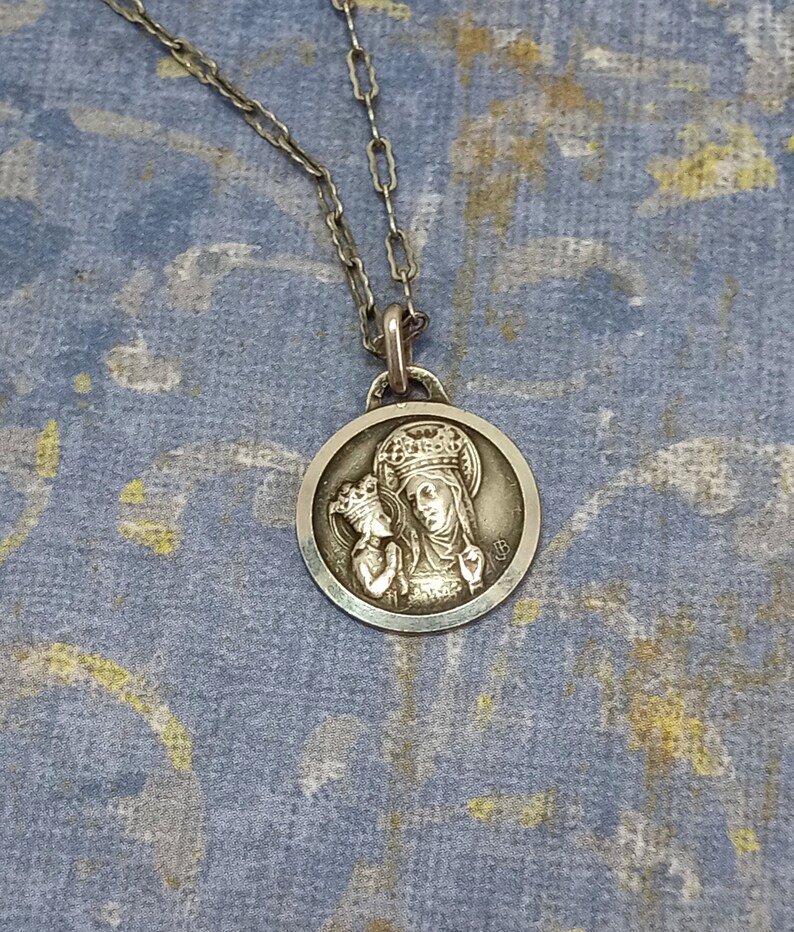 Vintage Medallion Saint Anne Beaupre Basilica Mother of Mary and Child Mary Sterling Silver