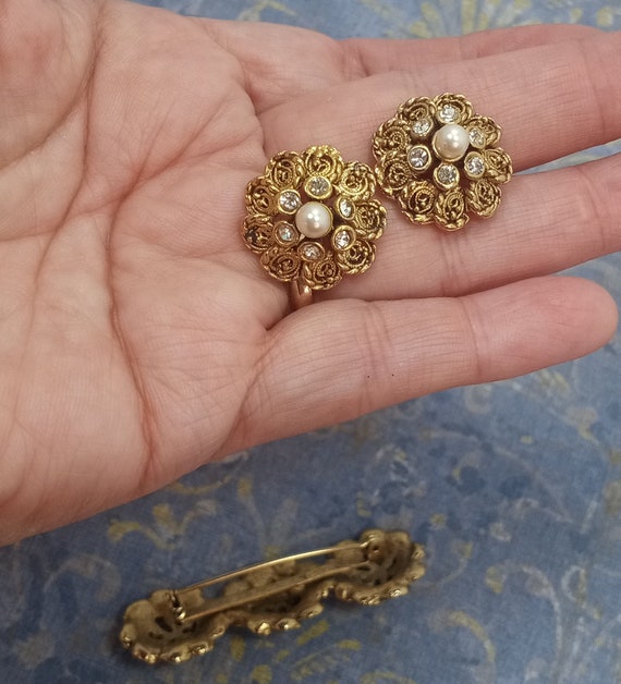 お手頃価格 Gold 70's Vintage Tone Pearl Faux Filigree Metal Cast その他