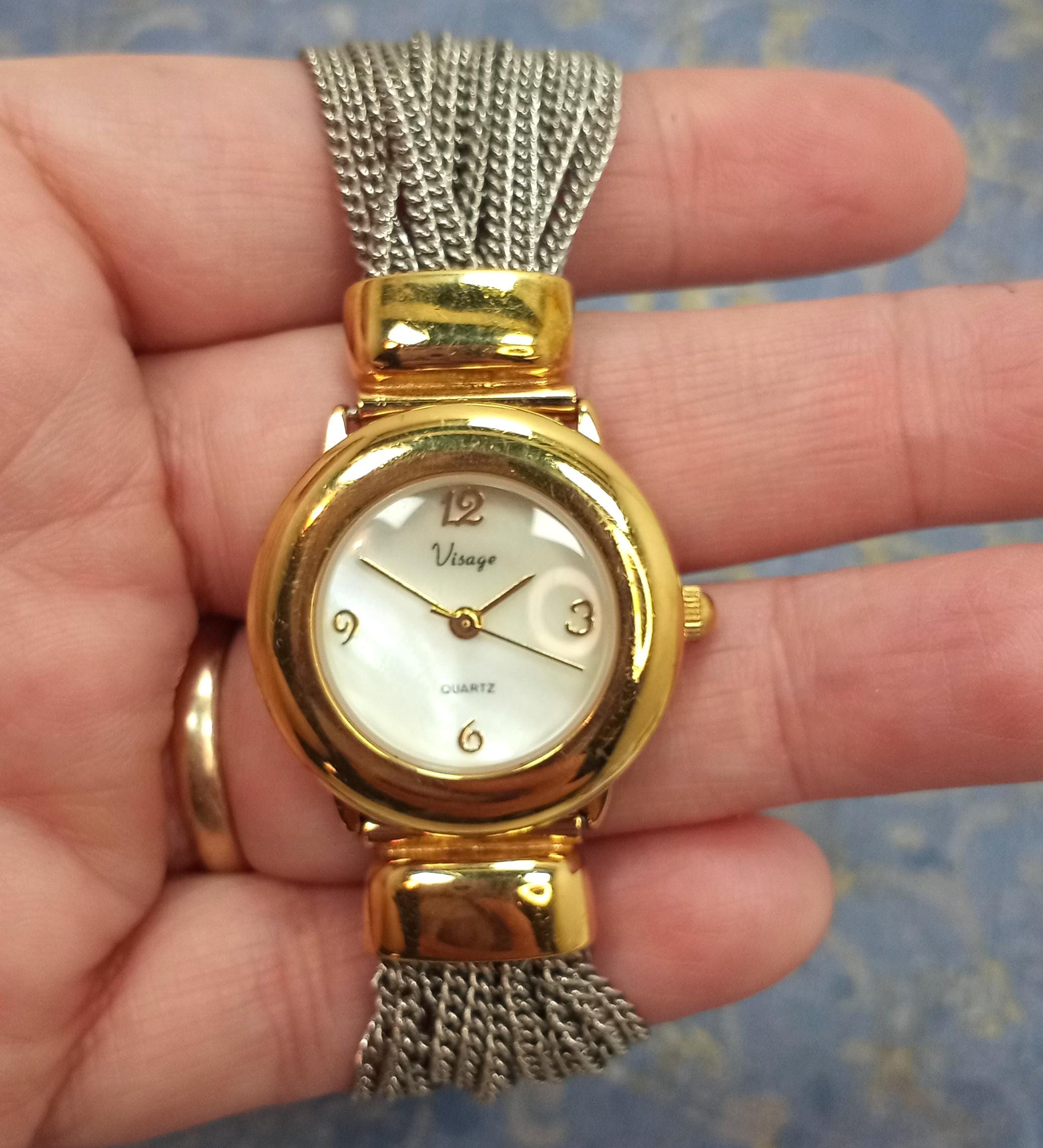 Vintage Visage Watch Chain Link Bracelet with Crystal Accents Vintage VISAGE Gold and Silver Tone Multi Chain Band Women main image 3