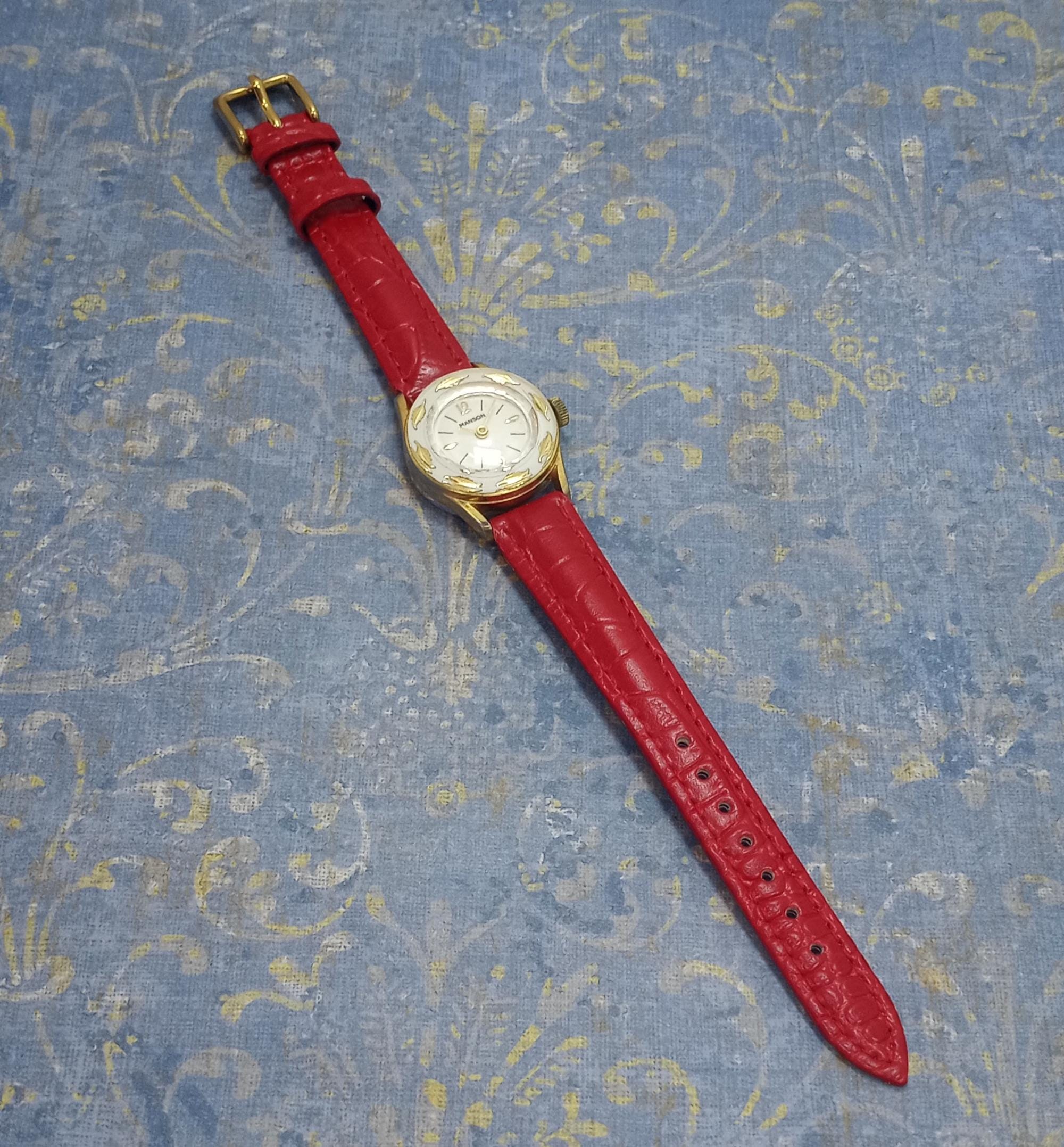 Migno vintage watch with red leather strap [COPY] Murano Watches | Murano millefiori watch with leather band  main image 3