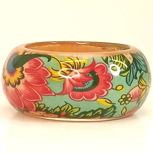 Clear Lucite Asian Vintage Fabric Chunky Wide Bangle Bracelet 1970&#39;s