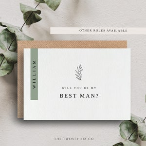 Best Man Wedding Proposal Card - Personalised Will You Be My Best Man Card - Best Man Gift Box Card - Sage Green Wedding Proposal Card