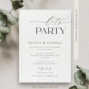 Let's Party Wedding Invitation, Evening Reception Invites, Marriage Celebration Party Invites, Elopement Cards, We Got Married - TS32