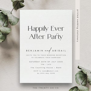 Modern Wedding Reception Invitation, Evening Invites, Small Wedding Invitations, Happily Ever After Party Invites - TS40