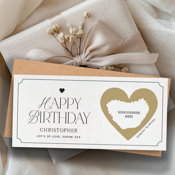 Personalised Birthday Scratch To Reveal Card, Surprise Birthday Gift Reveal Ticket, Surprise Holiday Voucher, Gift Experience, Concert