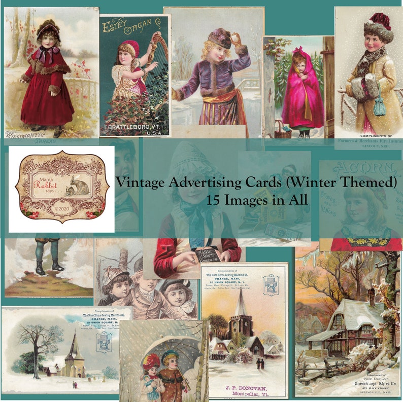 15 Printable Vintage Advertisement Cards With a Winter Theme - Etsy